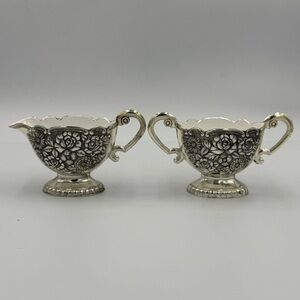 Vintage Eales 1779 Silver Enamel Lined Creamer & Sugar Set